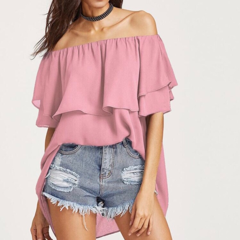 SHEIN Flounce Layered Off The Shoulder Top